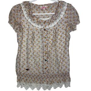 Candie's Floral‎ Lace Y2K Top Trim Blouse Womens Size S Cream Cottagecore Boho